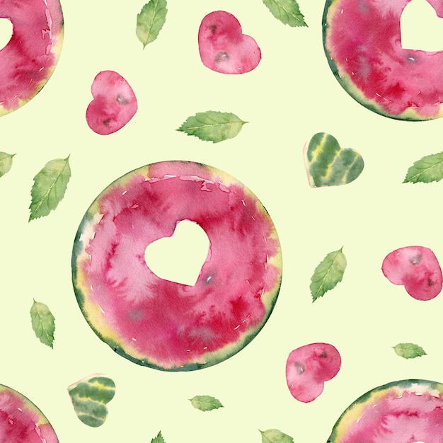Photo watercolor seamless pattern with sweet juicy watermelon