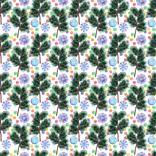 Watercolor seamless pattern with traditional New Years attributes