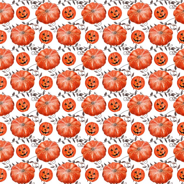 Photo watercolor seamless pattern with various halloween theme elements