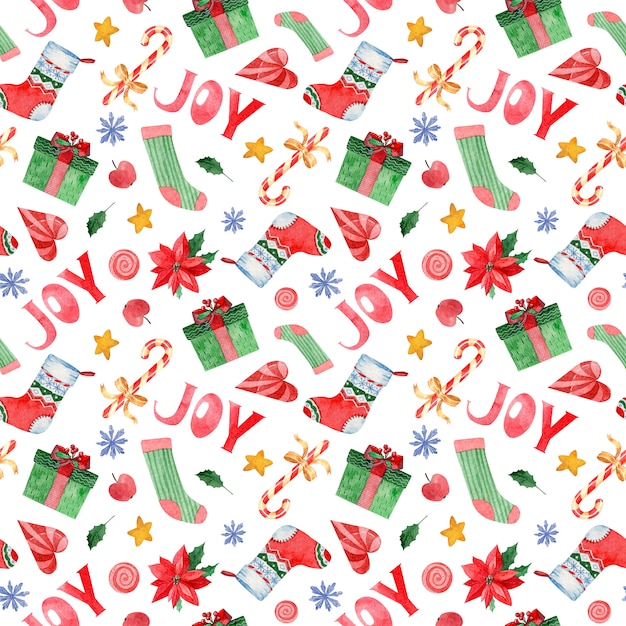 Photo watercolor seamless pattern of xmas