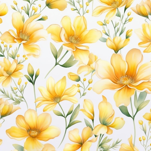 Watercolor seamless patterns of beautiful flowers