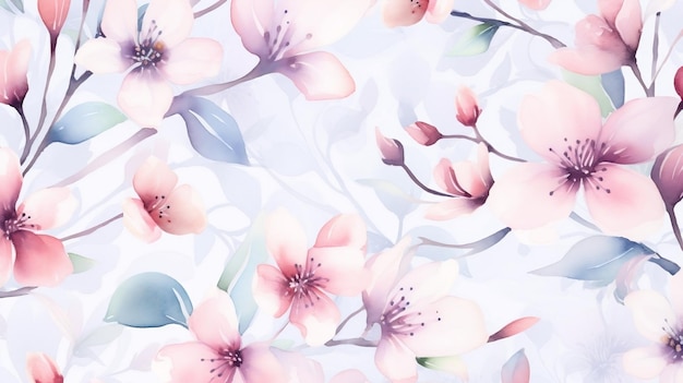 Watercolor seamless patterns of beautiful flowers