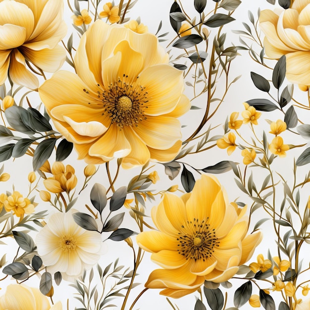 Watercolor seamless patterns of yellow flowers