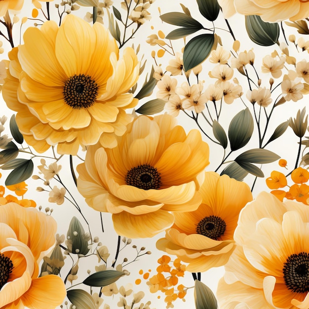 Watercolor seamless patterns of yellow flowers