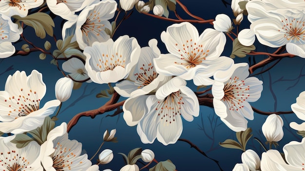 watercolor seamless pattren of white sakura flower