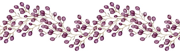 Watercolor seamless purple berries with copy space