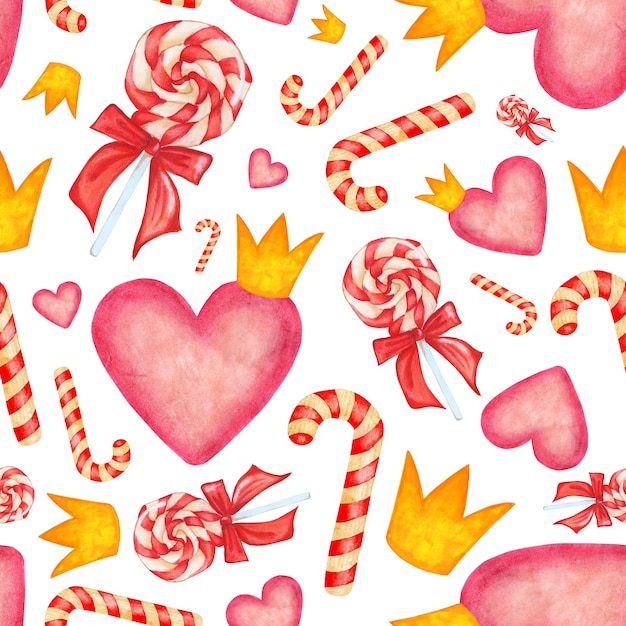 Watercolor seamless romantic pattern.