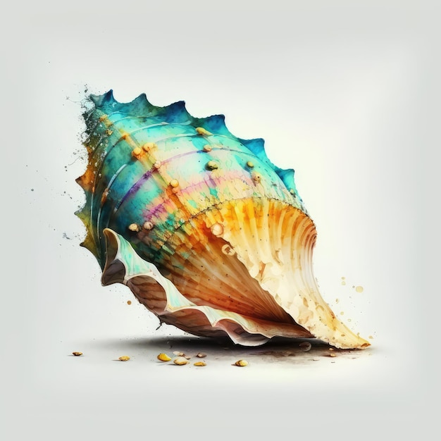 Photo watercolor seashell isolated ocean sea shell drawing imitation abstract generative ai illustration