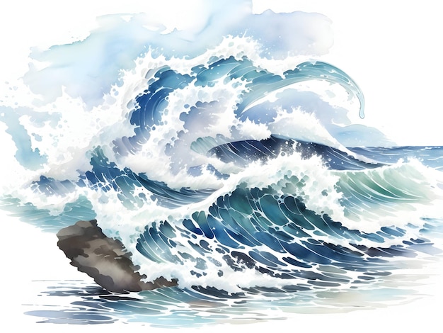 Watercolor seaside water waves painting illustration
