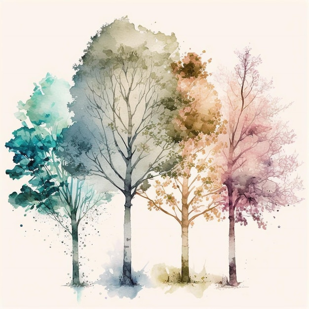 Watercolor Seasonal Trees Design