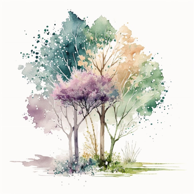 Watercolor Seasonal Trees Design