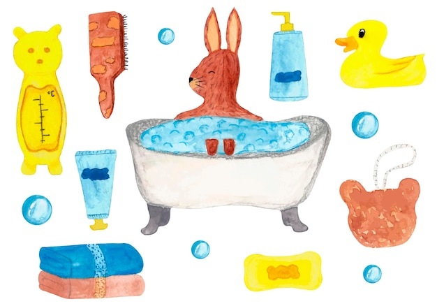 Watercolor set of bath accessories