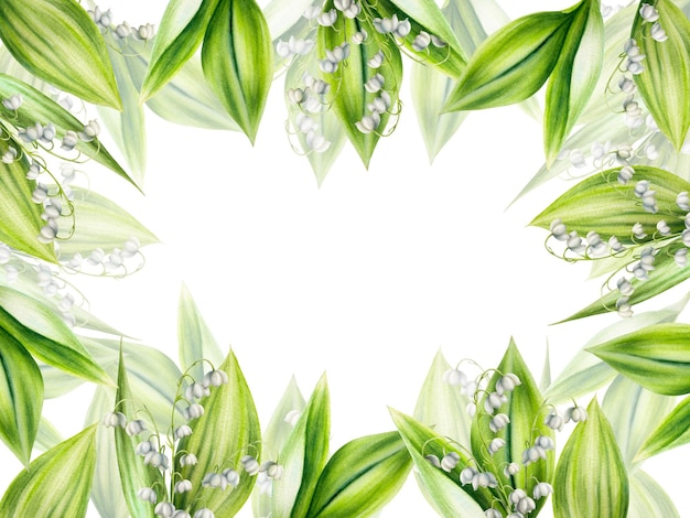 Watercolor set of bouquets of lilies of the valley flowers isolated on white background Spring hand