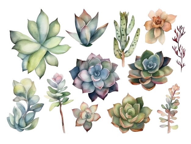 Watercolor set of cozy cute succulent plants Inspiration quotes Home gardening House plants AI generated illustration