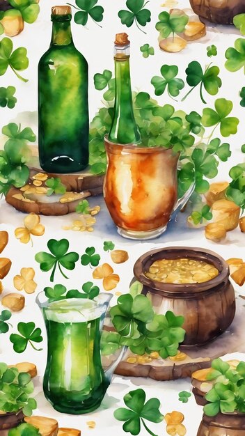 Watercolor set of illustrations stpatrick s day