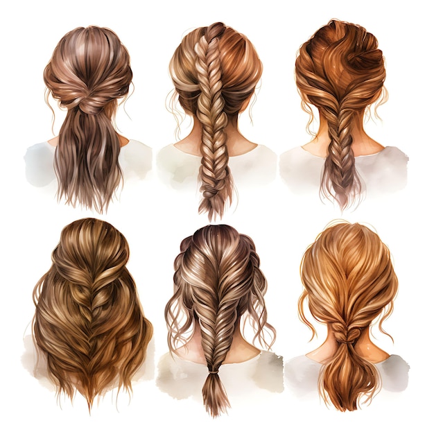 물색 세트 Messy Fishtail Braid 헤어스타일 Effortless Style 카라멜 헤어 오브 화이트 BG 클리파트