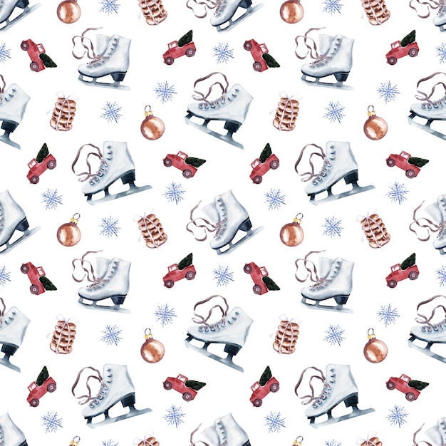 Watercolor set of seamless patterns for festive New Year and Christmas themes