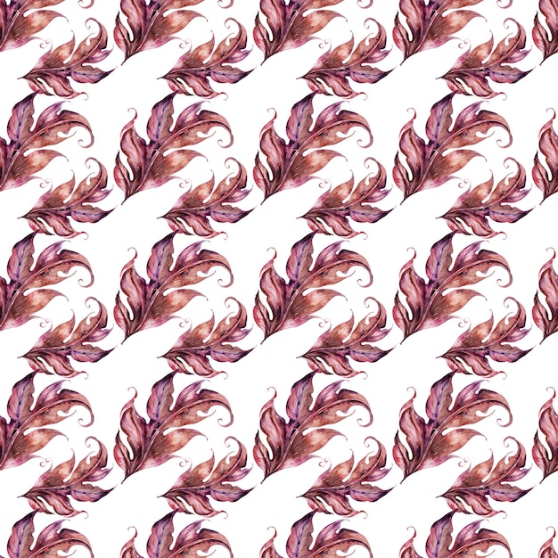 Watercolor set of seamless patterns with stylized acanthus leaves