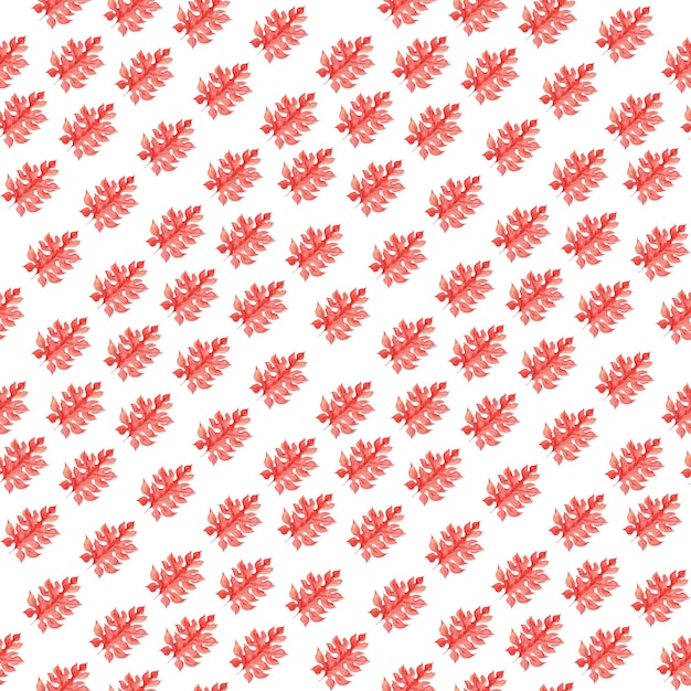 Watercolor set of seamless patterns with stylized red acanthus leaves