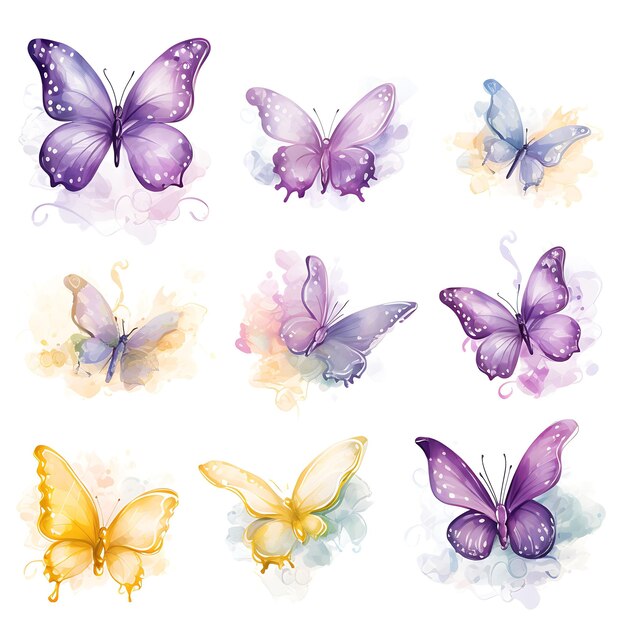 Watercolor Set of Whimsical Butterfly Bubble Chat Design Butterfly Shape Iride Clipart Tshirt Flat