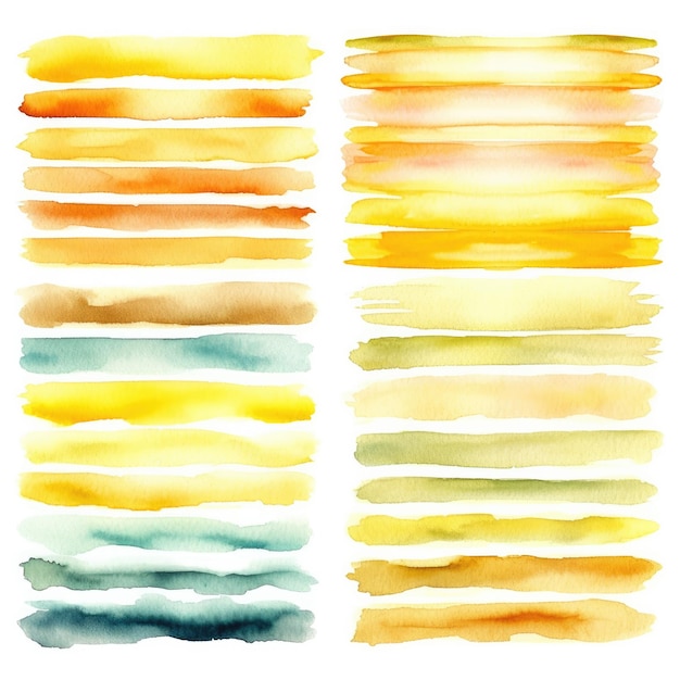 watercolor set of wide paint brush strokes