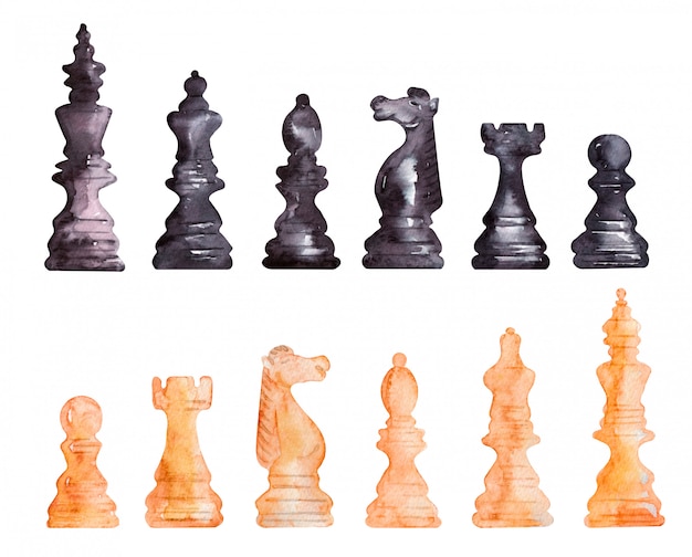 Watercolor set with Chess pieces