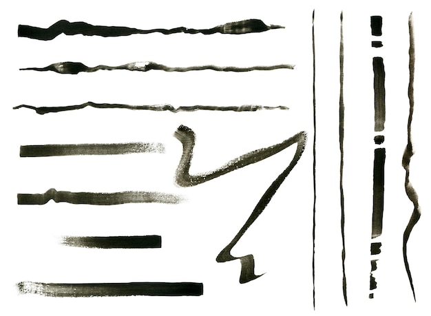 Foto acquerello set con tratti e linee nere disegnate a mano isolato su sfondo bianco disegnato a mano.