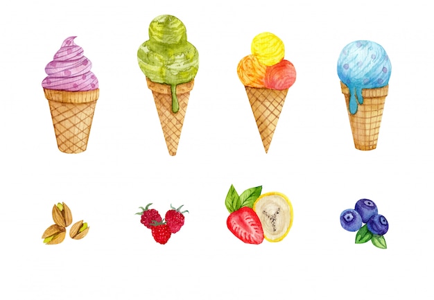 Watercolor set with ice creamWatercolor illustration