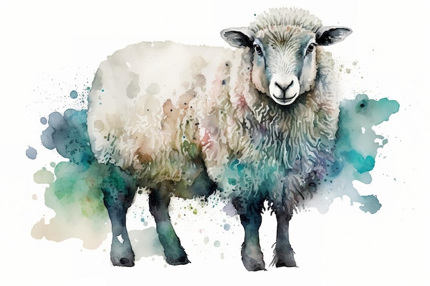 Watercolor sheep illustration white backgroundGenerative AI