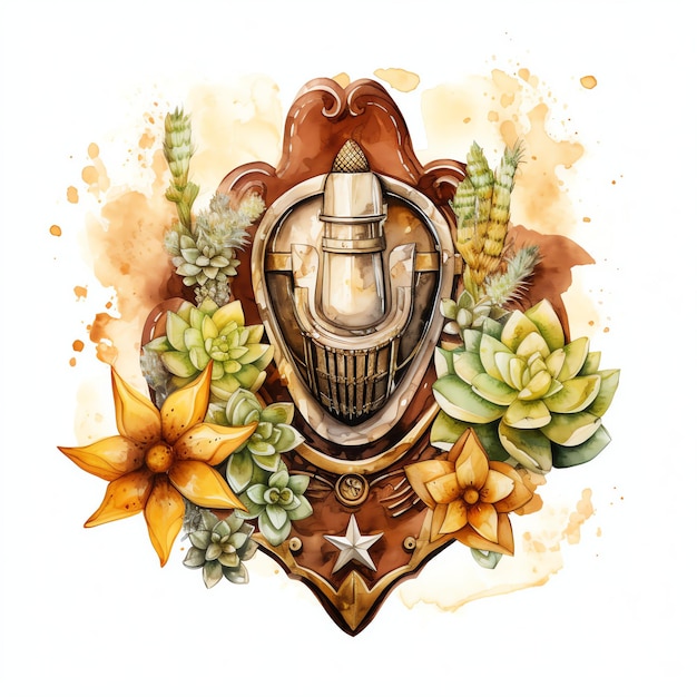 watercolor Sheriff badge western wild west cowboy desert illustration clipart