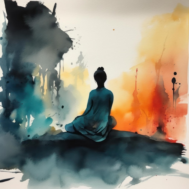 Watercolor Silhouette of a Person in a Yoga Pose