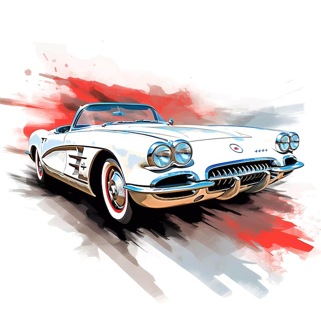watercolor silver chevy Corvette sport car sketch white Chevrolet