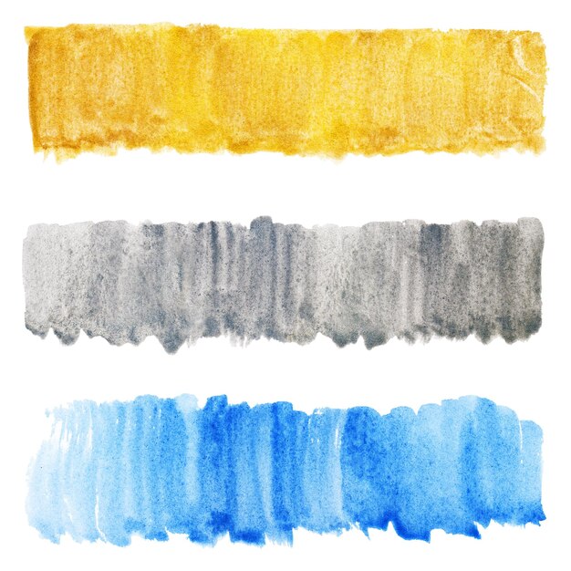 Watercolor silver gold blue spots texture background set isolated