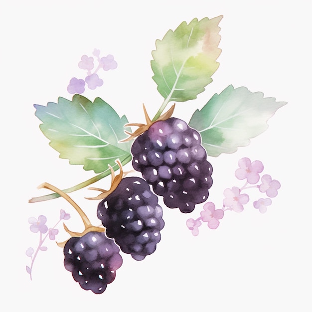 Watercolor simple illustration of blackberry