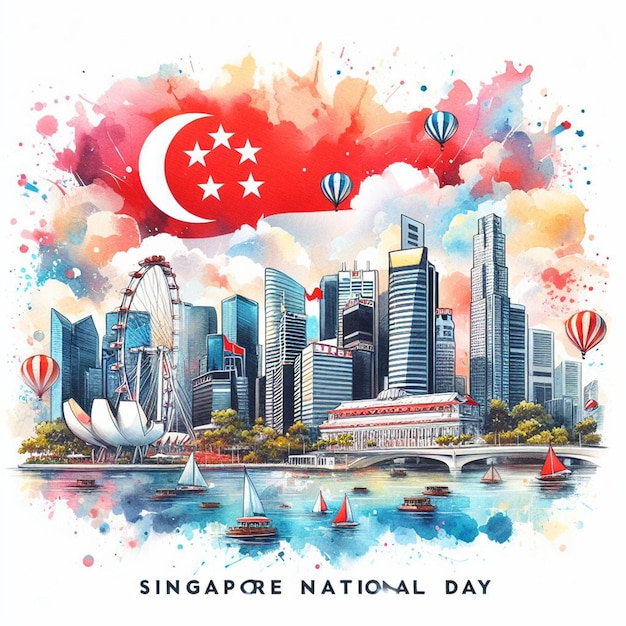 Foto immagine di sfondo della giornata nazionale di singapore in acquerello