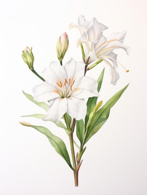 Watercolor Sketch of Agalinis Acuta on White Background AI Generated