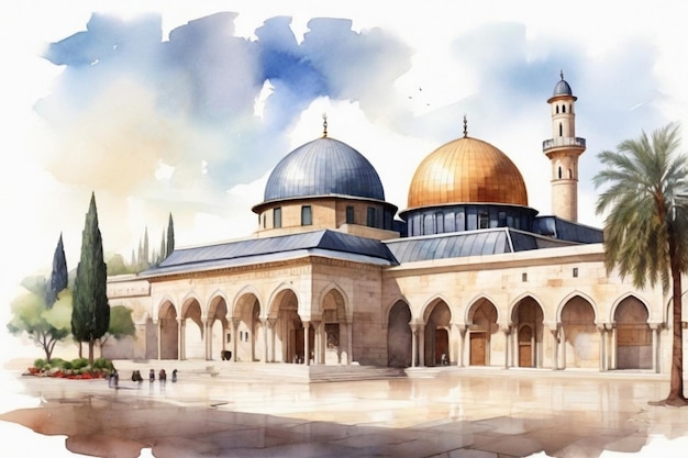 Photo watercolor sketch al aqsa mosque in palestine