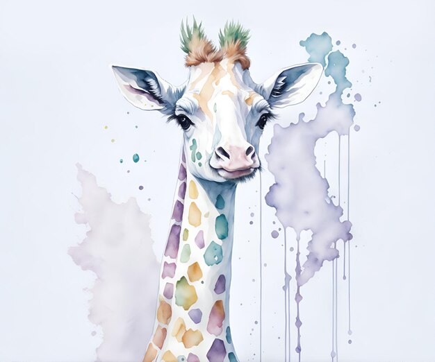 Watercolor and sketch draw cute giraffe illustration T shirt animal print isolated on white background AI Generative