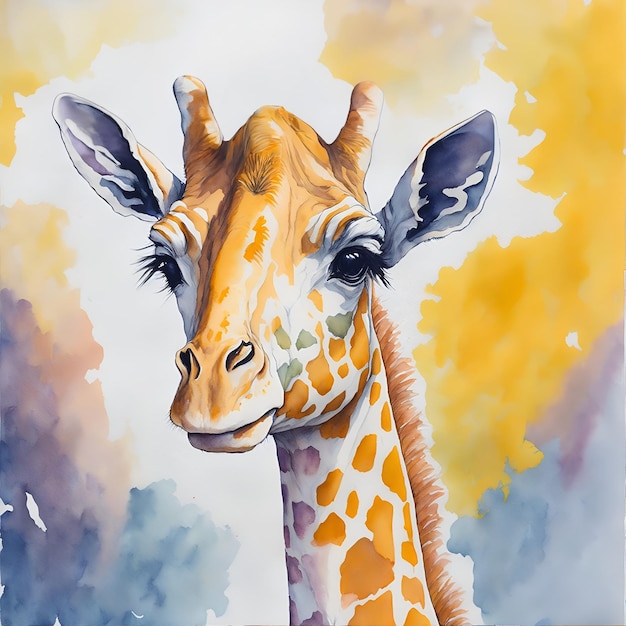 Watercolor and sketch draw cute giraffe illustration T shirt animal print on white background AI Generative
