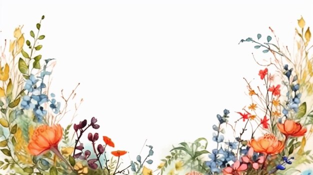 Watercolor sketch of a frame made of wildflowersn uhd generative ai