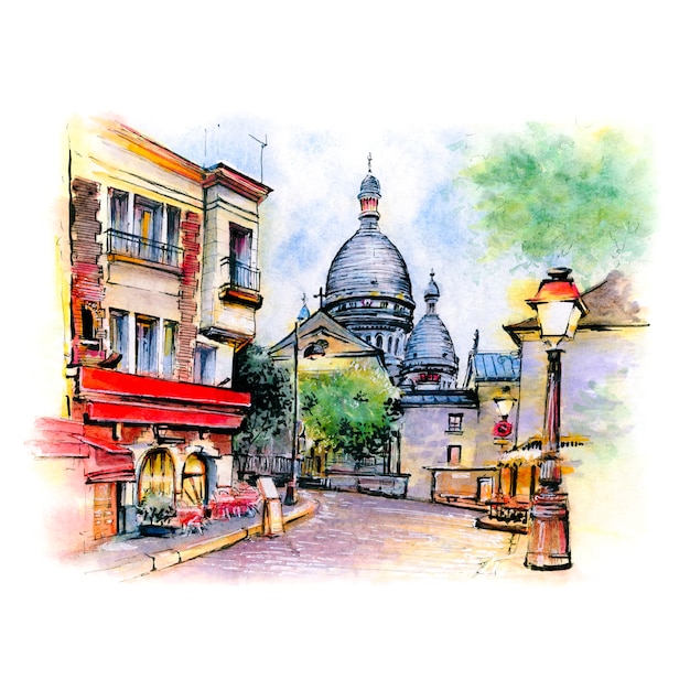 Watercolor sketch of Montmartre, Paris, France