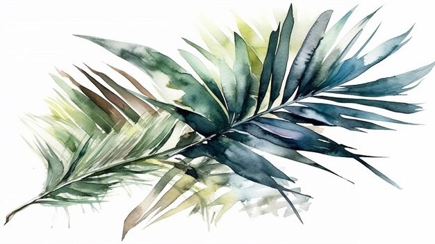 Watercolor sketch palm leaves on white background AI Generated Image