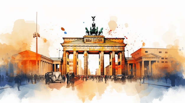 Watercolor sketch with splash of Brandenburg Gate