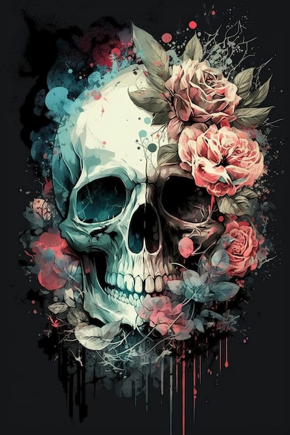 watercolor skull flower