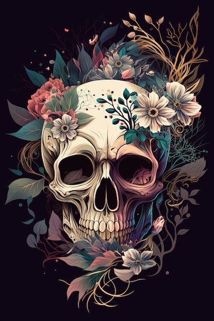 watercolor skull flower