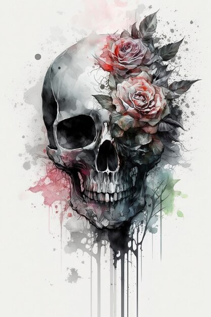 watercolor skull flower