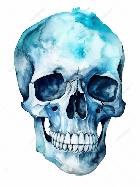 Watercolor skull on a white background.