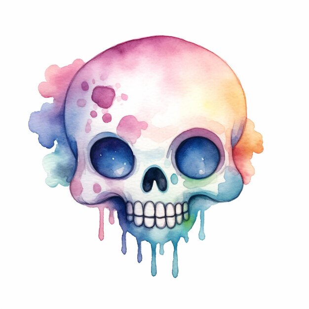 Photo watercolor skull with a rainbow colored background.