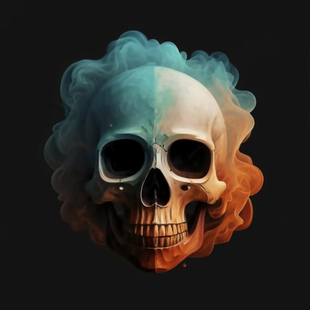 Photo watercolor skull with smoke on black background