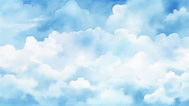 Watercolor sky background with clouds hand drawn watercolor illustration